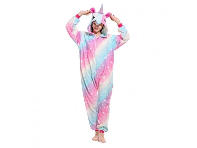 Plyšový overal Kigurumi - vzor jednorožec - veľkosť S - 155 cm