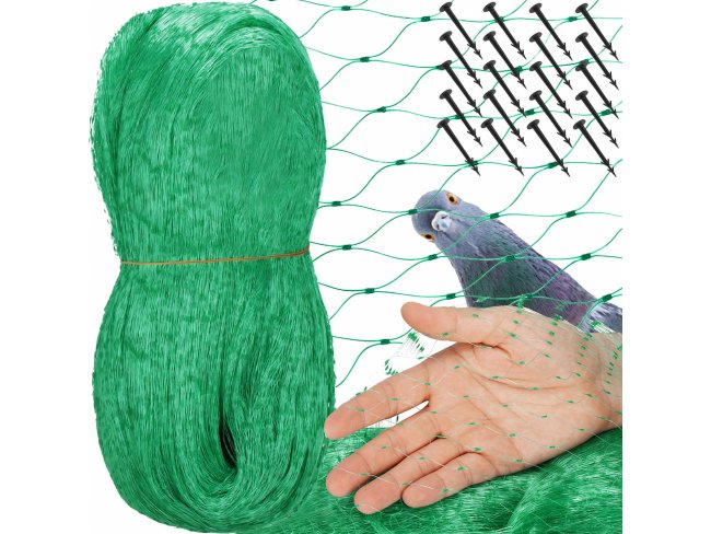 Springos Ochranná sieť proti vtákom s upevňovacími kolíkmi (20ks) - 10x20 m - zelená