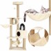 Springos Sisalové škrabadlo pre mačky s hračkami - 7-úrovní - 154 cm - béžové