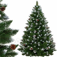 Springos Umelý vianočný stromček - 200 cm - diamantová borovica so šiškami - zasnežená