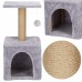 Springos Sisalové škrabadlo pre mačky s hračkami - 3-úrovne - 62 cm - sivé