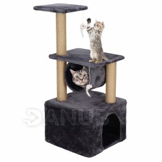 Springos Sisalové škrabadlo pre mačky s hračkami - 3-úrovne - 62 cm - tmavo sivé