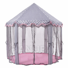 Springos Detský stan na hranie - ružovo sivý/bodkovaný
