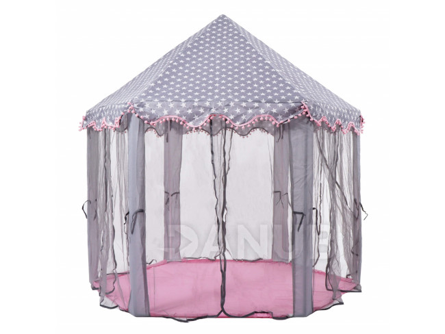 Springos Detský stan na hranie - ružovo sivý/bodkovaný
