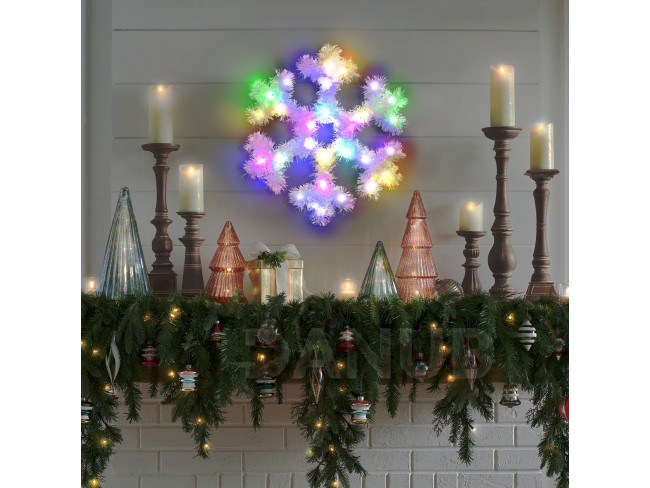 Vianočná dekorácia - snehová vločka irizujúca s farebnou LED - 32 cm - na batérie