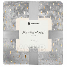 SPRINGOS Plyšová deka LUX - 200x220cm - svetlosivá + zlaté detaily