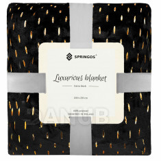 SPRINGOS Plyšová deka LUX - 200x220cm - čierna + zlaté detaily