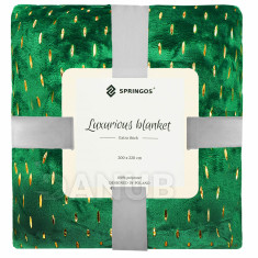 SPRINGOS Plyšová deka LUX - 200x220cm - zelená + zlaté detaily