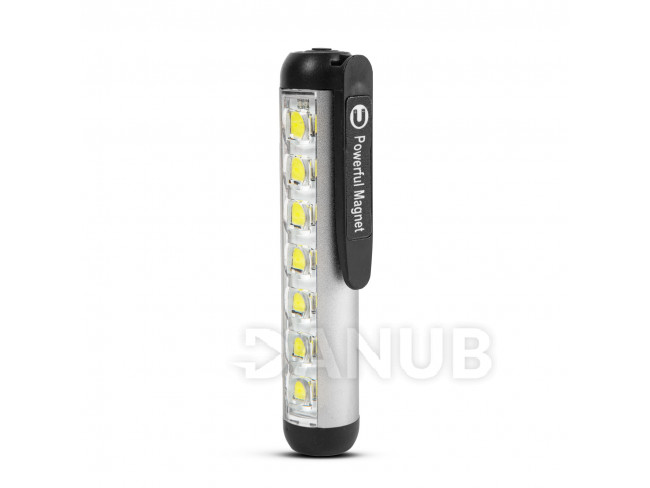 LED baterka - režim pracovnej lampy - 400 mAh akumulátor - XPE + SMD LED - 500 lm - IP55 - strieborn