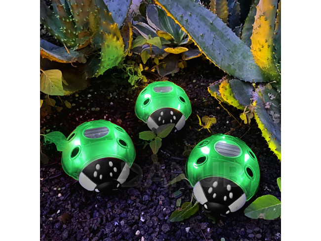 Solárna lienka - zelená - 14,5 x 12 x 6 cm - 6 teplých bielych LED