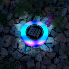 LED zapichovacia solárna lampa - kruh - RGB farebné LED - 105 x 128 mm