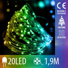 Vianočná led svetelná mikro reťaz na batérie - 20led - 1,9m multicolour