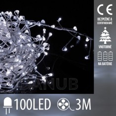 Vianočná led svetelná mikro reťaz cluster -100led - 3m studená biela
