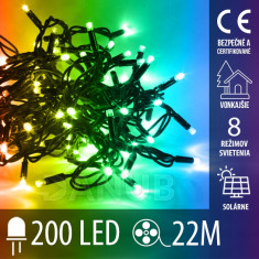 Vianočná led svetelná reťaz solárna + programator - 200led - 22m multicolour