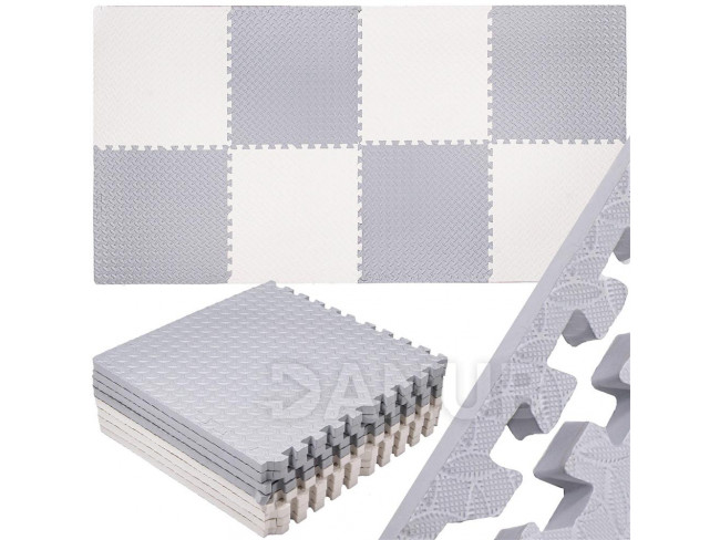 SPRINGOS Penové puzzle štvorce - 230x120x2,5cm - biela, sivá