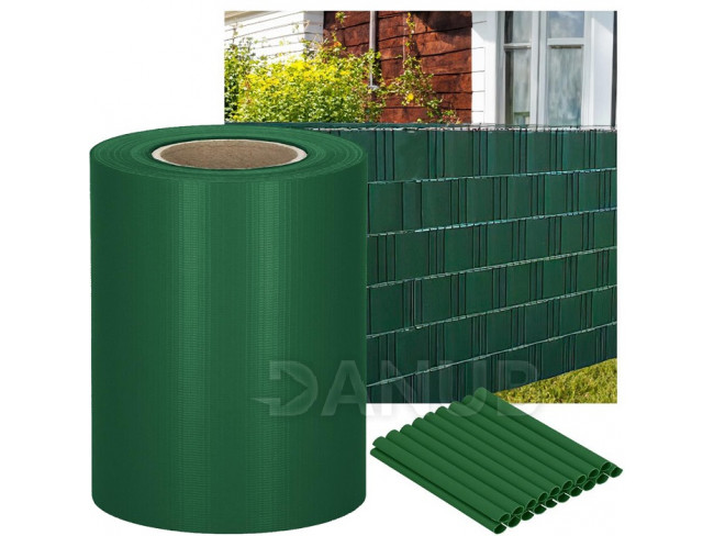 Springos Tieniace plotové pásky a klipy (20ks) - PVC - 35m x 19cm - 450 g/m2 - tmavozelená