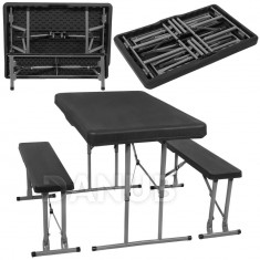 Springos Rozkladací stôl s lavičkami - 105x65x69 cm - čierna a sivá