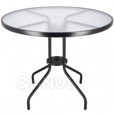 Springos Záhradný stolík 90cm - okrúhly - kov + sklo, čierny