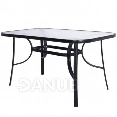 Springos Záhradný stôl 120cm - čierny kov+sklo