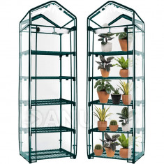 Springos Záhradný/balkónový skleník s fóliou - 5 políc - 130g/m2 - 190x70x50cm - zelená
