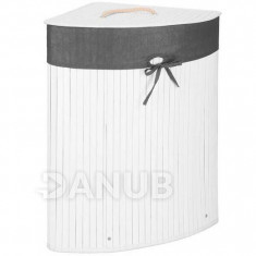 Bambusový kôš na pranie - 60L - rohový - biela/sivá