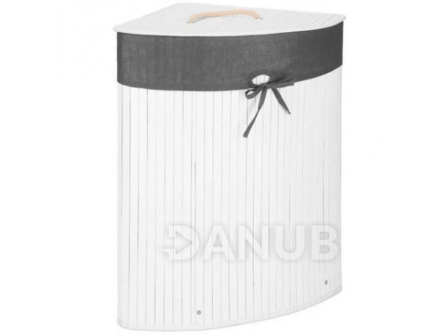 Bambusový kôš na pranie - 60L - rohový - biela/sivá