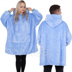 Unisex hrejivá velúrová mikina oversize 2v1 s kapucňou - svetlomodrá