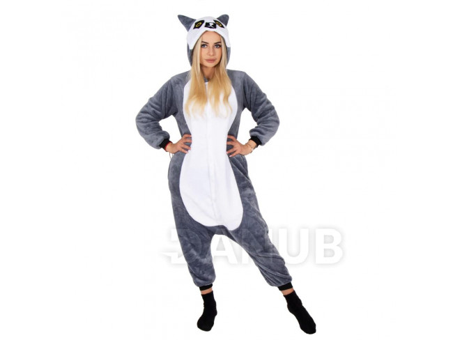 Plyšový overal Kigurumi - vzor lemur - veľkosť S - 155cm