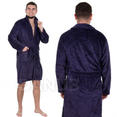 Pánsky plyšový župan prešívaný - L/XL - tmavomodrý
