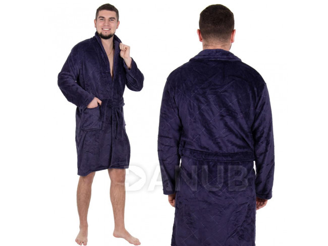 Pánsky plyšový župan prešívaný - L/XL - tmavomodrý