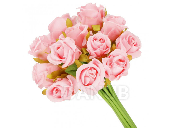 Springos Umelá kytica z 12 ruží - ružové kvety - 26 cm