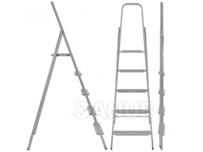 Skladací oceľový rebrík, 5-stupňový, výška 167 cm, protišmykový, nosnosť do 150 kg