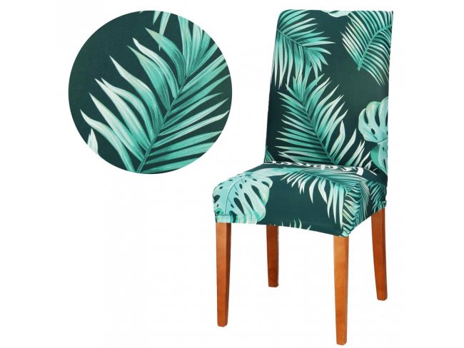 SPRINGOS Návlek na stoličku univerzálny - tropické listy na zelenej