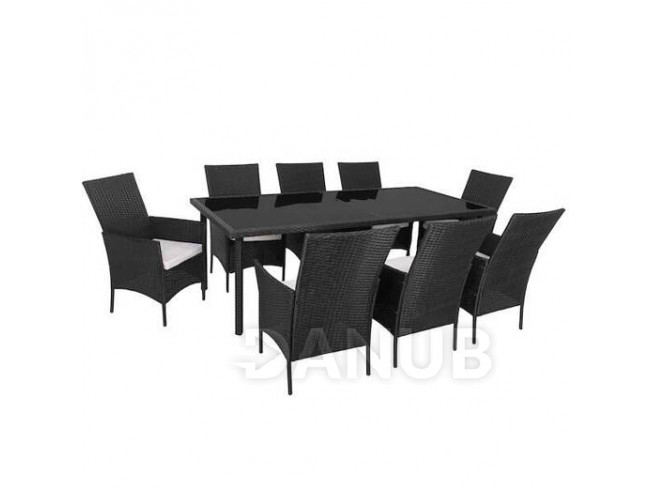 Springos Zostava záhradného nábytku PORTO + stôl + 8 stoličiek - čierna/ecru