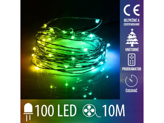 Vianočná led svetelná mikro reťaz vnútorná + diaľkový ovládač - 100led - 10m multicolour