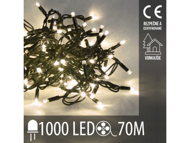Vianočná LED svetelná reťaz vonkajšia - 1000LED - 70M Teplá Biela