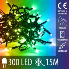 Vianočná led svetelná reťaz vonkajšia - na spájanie + programator - 300led - 15m Multicolour