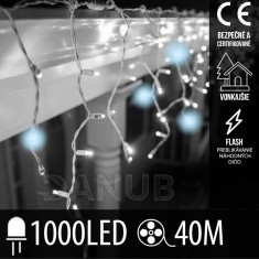 Vianočná led svetelná záclona vonkajšia flash - 1000led - 40m - studená biela / studená biela
