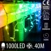 Vianočná LED svetelná záclona vonkajšia - programy - časovač + diaľkový ovládač - 1000LED - 40M Multicolour