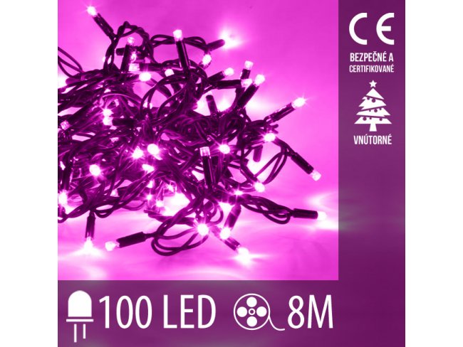 Vianočná LED svetelná reťaz vnútorná - 100LED - 8M Ružová