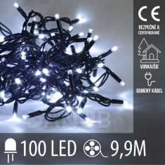 Vianočná LED svetelná reťaz vonkajšia s gumeným káblom - 100LED - 9,9M Studená Biela