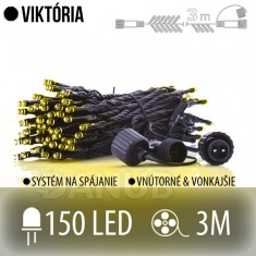 VIKTÓRIA spojovateľná LED svetelná reťaz vonkajšia JEŽKO - 150LED - 3M Teplá biela