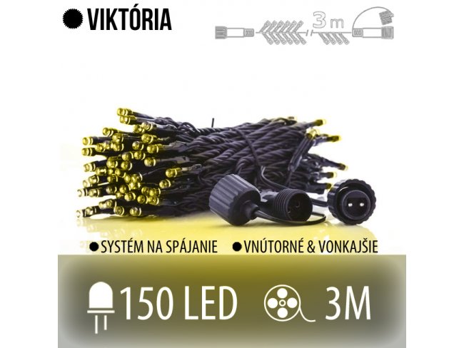 VIKTÓRIA spojovateľná LED svetelná reťaz vonkajšia JEŽKO - 150LED - 3M Teplá biela