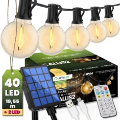 Solárna záhradná girlanda 40x LED ozdobné guľôčky 19,55m
