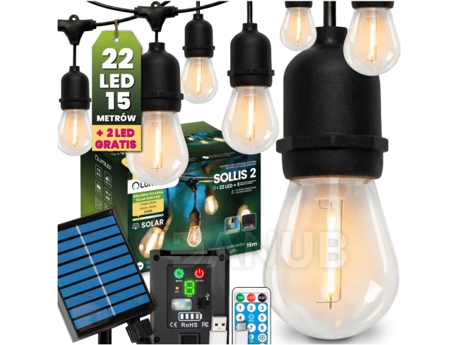 Vonkajšia solárna girlanda 22x LED ozdobné žiarovky 15m 2700K teplá IP65 SOLLIS 2 Lumiled