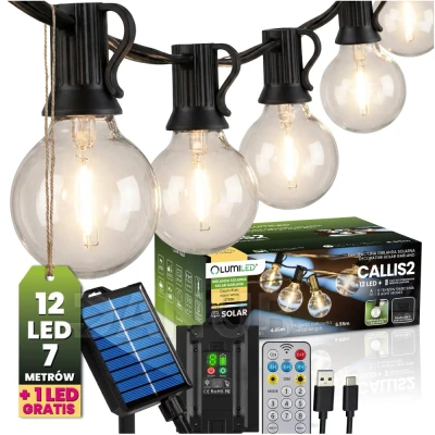 Solárna záhradná girlanda 12x LED dekoratívne guličky 6, 55m 2700K teplá biela + diaľkový ovládač CALLIS2 Lumiled