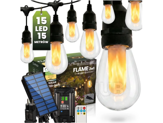Solárna záhradná girlanda 15x LED plameň dekoratívne svetielka 15m 1800K teplá FLAME LUMILED