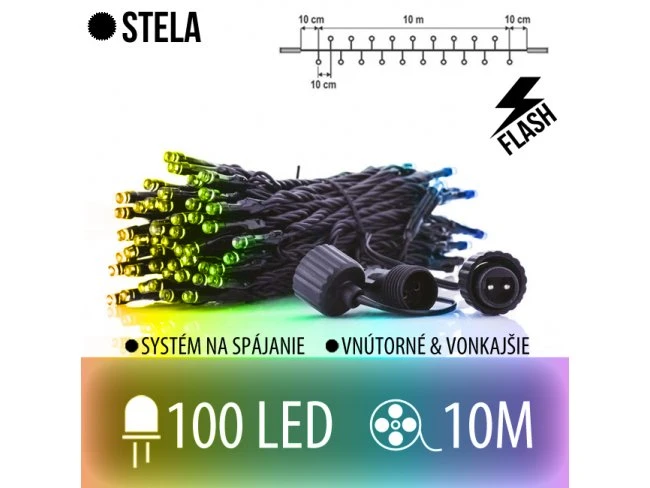 STELA spojovateľná LED svetelná reťaz CLUSTER vonkajšia FLASH - 100LED - 10M Multicolour