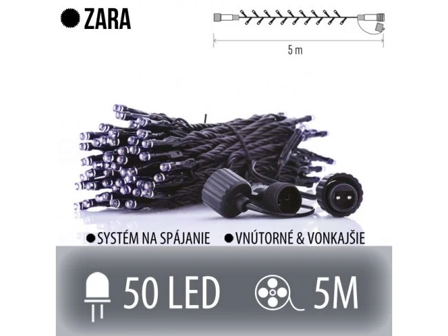 ZARA spojovateľná LED svetelná reťaz vonkajšia - 50LED - 5M Studená biela ZARA spojovateľná LED svetelná reťaz vonkajšia - 50LED - 5M Studená biela