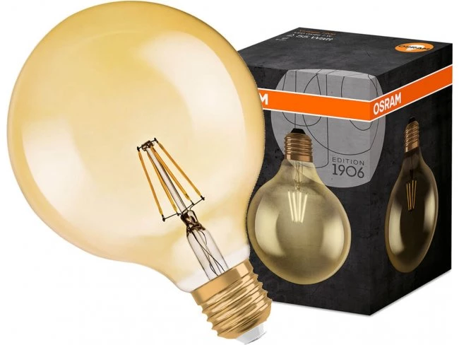 Led žiarovka filament e27 7w osram vintage 1906 globe gold - teplá biela
